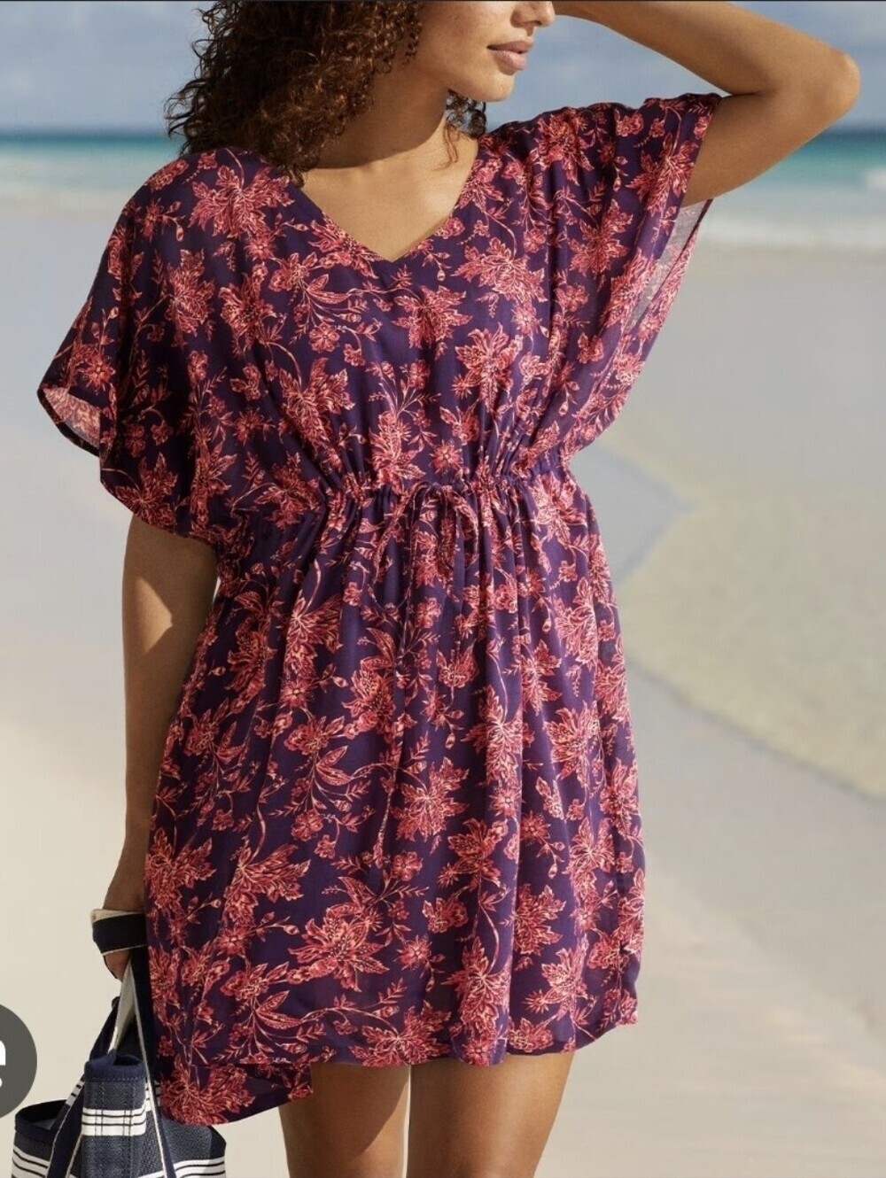 Lands' End Floral V-Neck Beach Swim Cover-Up Dress Size XL-XXL